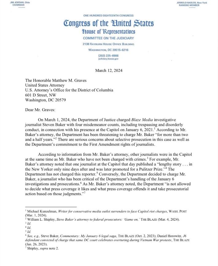 House Judiciary Committee Opens Investigation into DOJ’s Arrest and Persecution of Journalist Steve Baker and J6 Political Prisoners